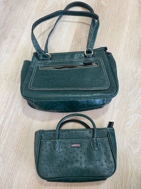 Rosetti Dark Green Faux-Ostrich Tote with Matching Mini Satchel